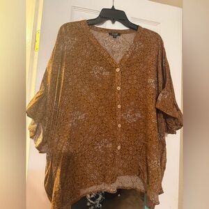 Rust Floral V-Neck Blouse